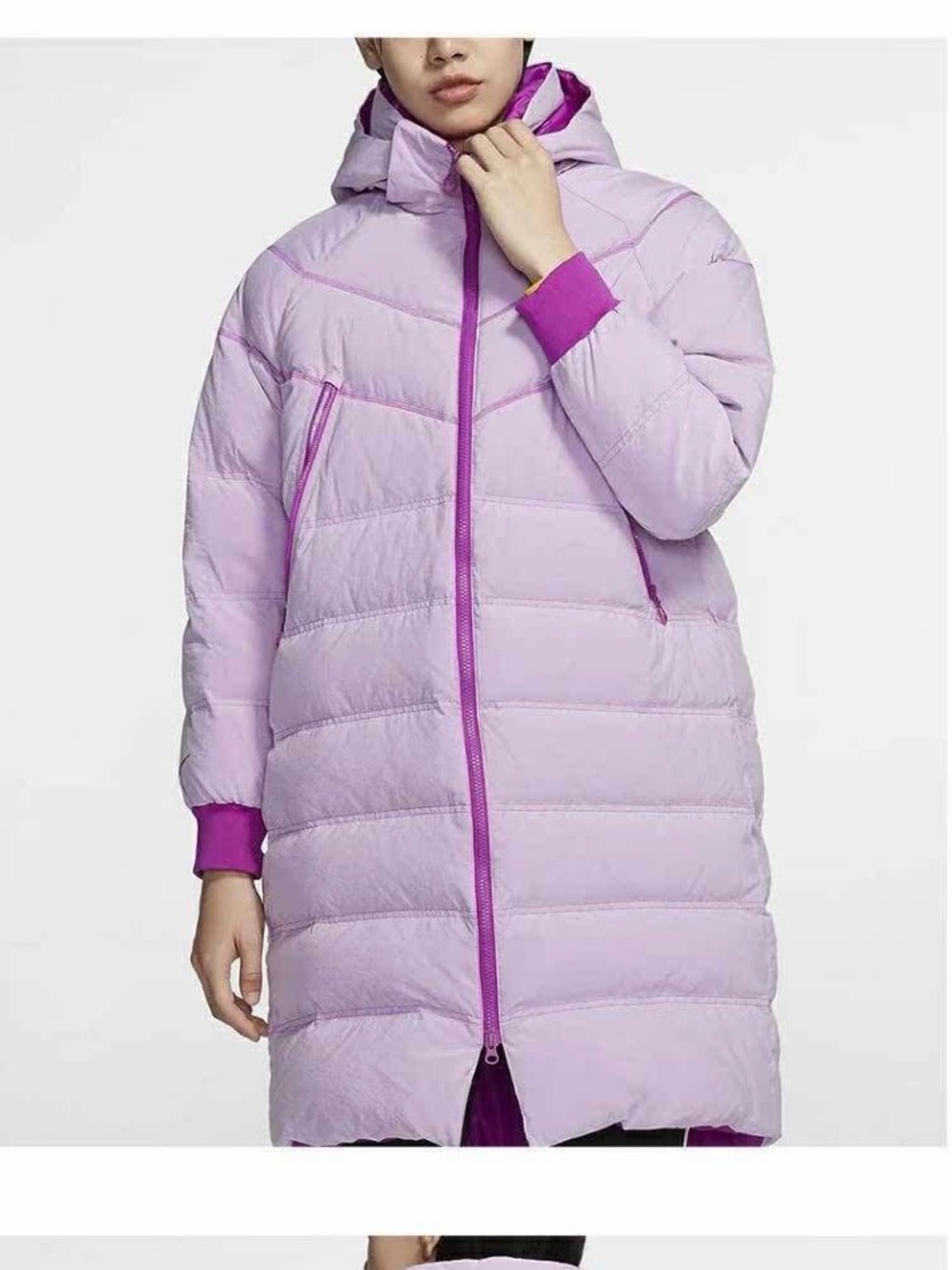 Nike Light Purple Hooded Puffer Coat with Contrast Trim